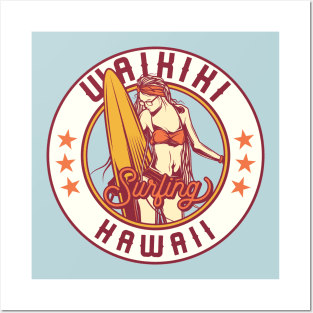 Vintage Surfing Badge for Waikiki, Hawaii Posters and Art